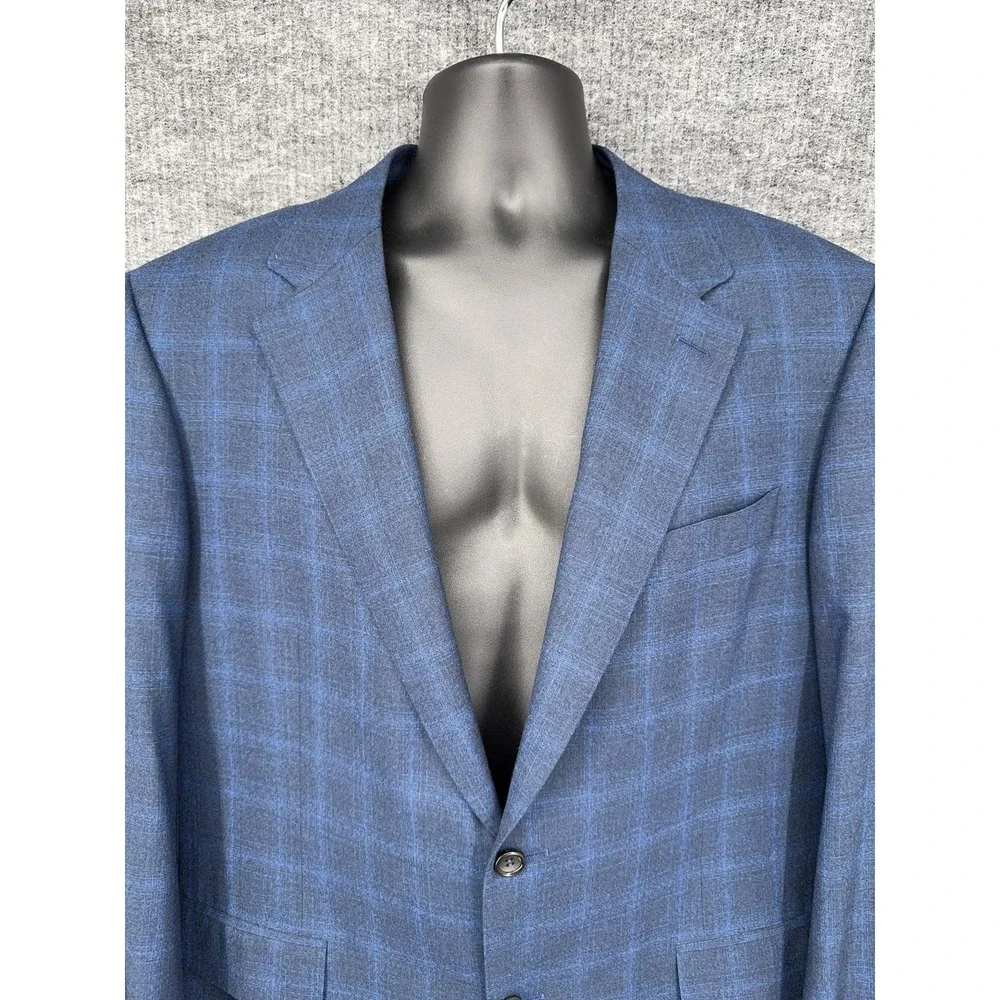 Canali Blazer Mens 48 Blue Wool Stretch Plaid 2 Button Sport Coat Made In Italy